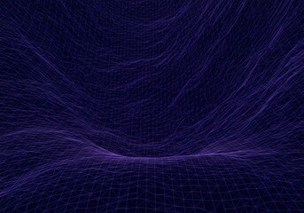 Digital rendering of a complex grid structure undergoing massive gravitational distortion and volumetric stretching, creating a dynamic conceptual background, shift, topology, force