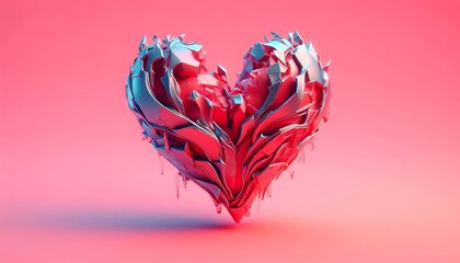 A broken and bruised heart shape on a pink background.