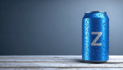 Icy blue can with "Z" on wooden surface