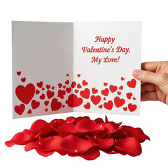 Valentine's day card with hearts isolated on transparent background