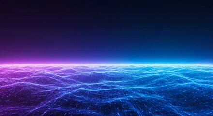 Vast abstract field of flowing blue and purple cosmic energy with illuminated light trails providing substantial empty space for text overlay, spiritual, template, technology