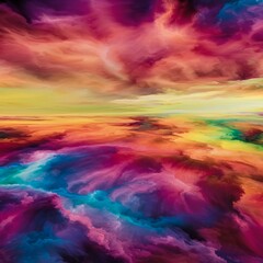 Vibrant abstract field of swirling colors and fluid shapes, capturing a surreal, hallucinatory landscape background art, forms, energy, neon