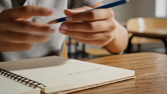 Person writing in notebook at desk