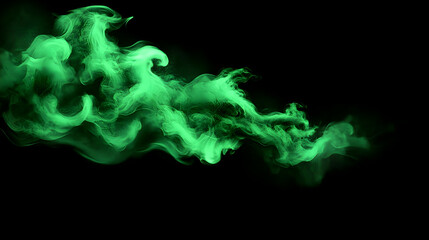 Vibrant green smoke swirling dynamically against black background