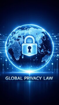 Global privacy legislation data protection law security cyber protection glowing lock over digital earth digital globe cybersecurity concept evolving global privacy data legislation security internet
