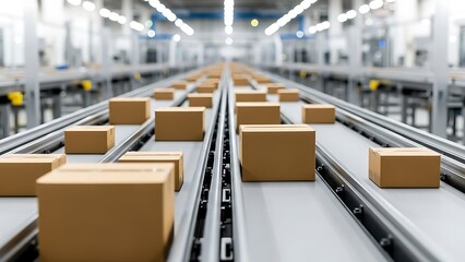 Brown Cardboard Boxes on Conveyor Belts in a Warehouse