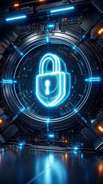 Cybersecurity data privacy legislation global network security technology digital protection futuristic neon padlock portal glows high tech tunnel concept representing global cyber security digital