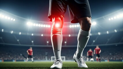 Soccer player with illuminated knee brace on field during night game