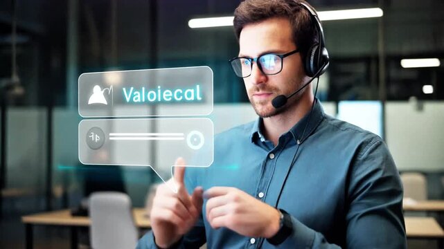 Person using AR interface in office&mdash;futuristic workplace tech with gesture control and digital overlay.
