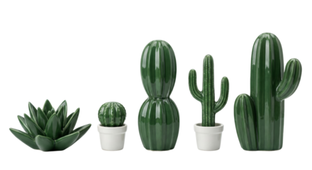 Green Ceramic Cactus Figurines on White Background