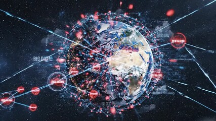 A dynamic visual representation of Earth as a global digital network showcasing interconnected data streams big data analytics and the intricate web of modern technology illustrating worldwide commun. - Powered by Adobe