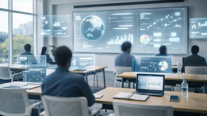 Students Viewing Global Education Analytics on AI Powered Classroom Screen - Powered by Adobe