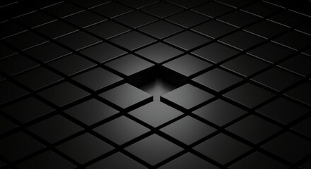 Minimalist abstract pattern of repeating black cubes in a grid. One cube is missing, creating a conceptual rhythm blank and negative space, repetition, organization, background