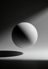 Pure geometric sphere suspended in bright negative space, emphasizing simplicity, form, and monochrome design elements, isolated, crisp, geometry