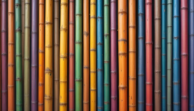 Colored Bamboo Background with Natural Vertical Stalks Creating Eco Friendly Tropical Texture for Design Use