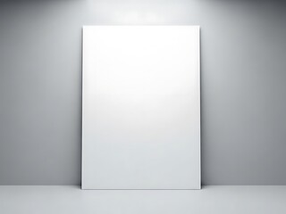 A blank white vertical poster mockup featuring realistic window sunlight shadows on a minimalist gray wall for professional designs