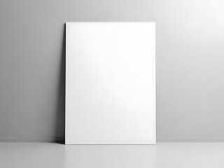 A blank white vertical poster mockup featuring realistic window sunlight shadows on a minimalist gray wall for professional designs
