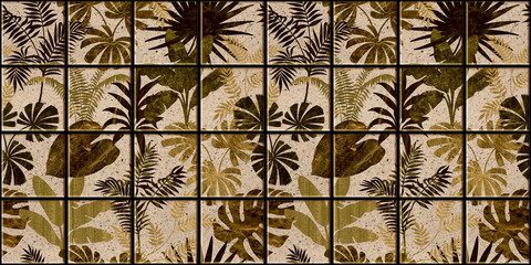 Leaf Variety of types. Seamless mosaic square pattern with tropical leaves blackground used for decorative design.	
