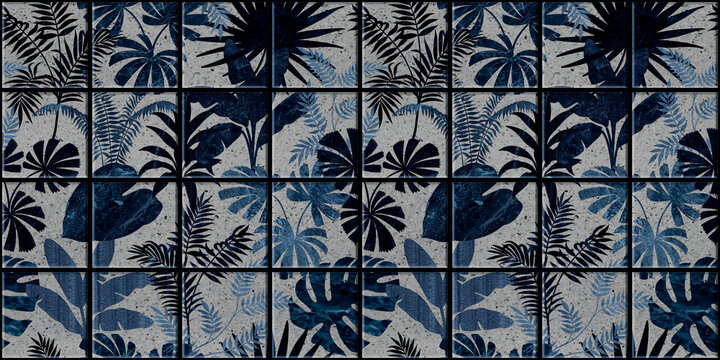 Leaf Variety of types. Seamless mosaic square pattern with tropical leaves blackground used for decorative design.	
