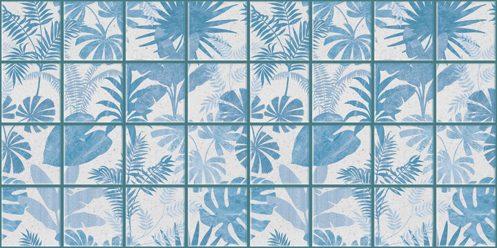 Leaf Variety of types. Seamless mosaic square pattern with tropical leaves blackground used for decorative design.	
