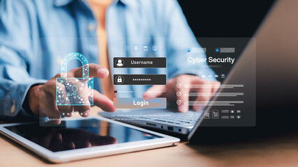 cyber security concept, Login, User, identification information security and encryption, secure Internet access, cybersecurity, secure access to user's personal information,