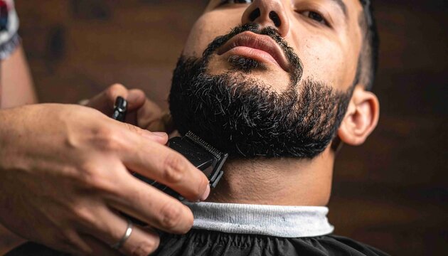 man shaving his beard