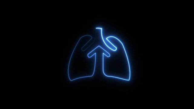 Abstract glowing neon Lung icon animation with dark background.Futuristic glowing neon Lung icon with smooth animated