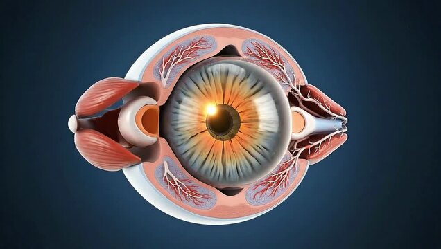Detailed 3D Anatomy Model of the Human Eye with Muscles and Optic Nerve.