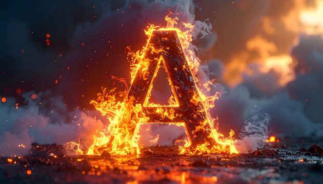 Fiery Inferno - Captivating Image of the Letter A Engulfed in Flames and Smoke.