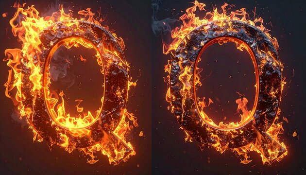 Fiery Letters - Two Burning Qs Against a Dark Background.
