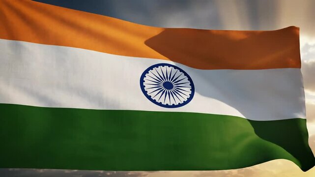 Vibrant Indian Flag Waves in Sunset Light Showcasing Patriotism and Culture