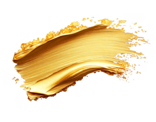 Thick textured golden paint streak or brushstroke is detailed on transparent background