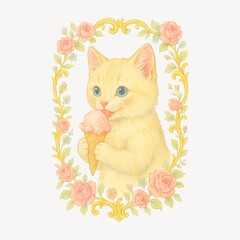 Naklejka premium Cute kitten with ice cream