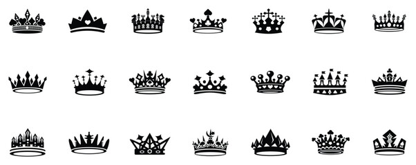 Obraz premium Crown icon set. vector simple crown icon collection. Crown king mega icon set. line crown icon. Royal crown symbol collection. vector set