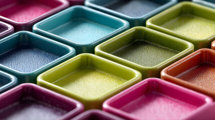 Close Up Colorful Plastic Box with Square Compartments Container