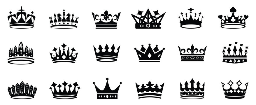 Crown icon set. Crown king mega icon set. Royal crown symbol collection. line crown icon. vector simple crown icon collection. 
