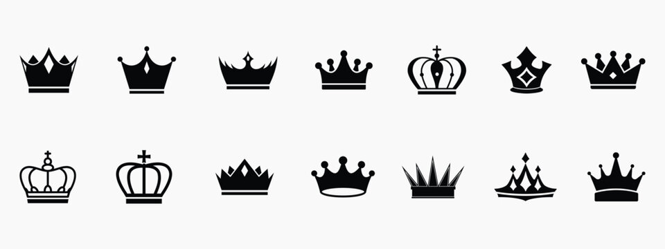 Crown icon set. Royal crown symbol collection. vector simple crown icon collection. Crown king mega icon set. line crown icon. vector set