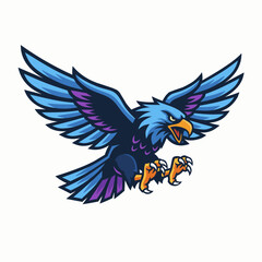 Obraz premium Eagle vector logo with blue purple color design and yellow beak 