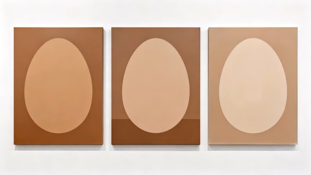 Threefold Stillness: A Minimalist Acrylic Triptych Exploring Egg Symbolism Through Contemporary Balance and Earth Tones
