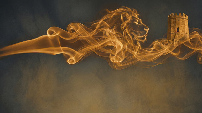 Spirit of Maratha: Lion Silhouette of Smoke and Fort Tower, Chhatrapati Shivaji Maharaj