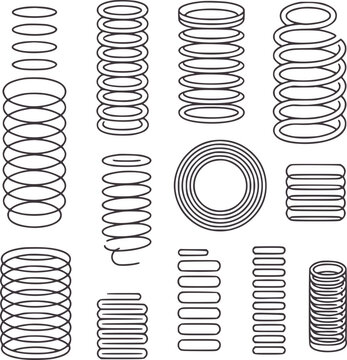 Collection of various coiled spring shapes and forms metal wire mechanical