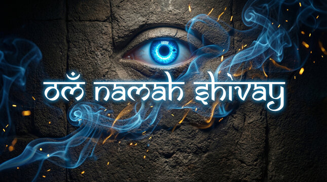 Om Namah Shivay: Third Eye of Shiva with Sanskrit Text and Mystic Smoke