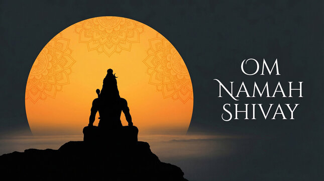 Om Namah Shivay: Lord Shiva Silhouette Meditating Under Sunset and Mandala