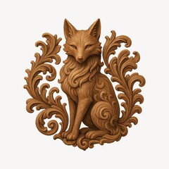 Obraz premium Intricate wooden fox carving design.