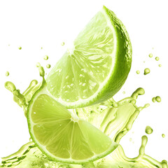 Fresh lime with mint and ice on a white background