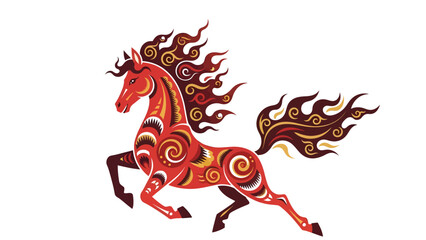 Red Fire Horse Vector Illustration in Traditional Chinese Ornament Style Zodiac Year of the Horse