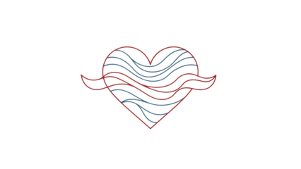 Neon heart shape with wavy lines isolated on transparent background