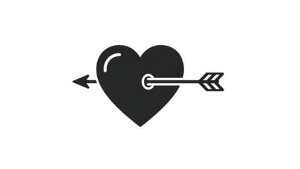 Grey heart pierced by arrow isolated on transparent background
