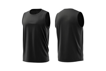 Black sleeveless shirt with mesh panels isolated on transparent background