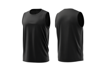 Black sleeveless shirt with mesh panels isolated on transparent background